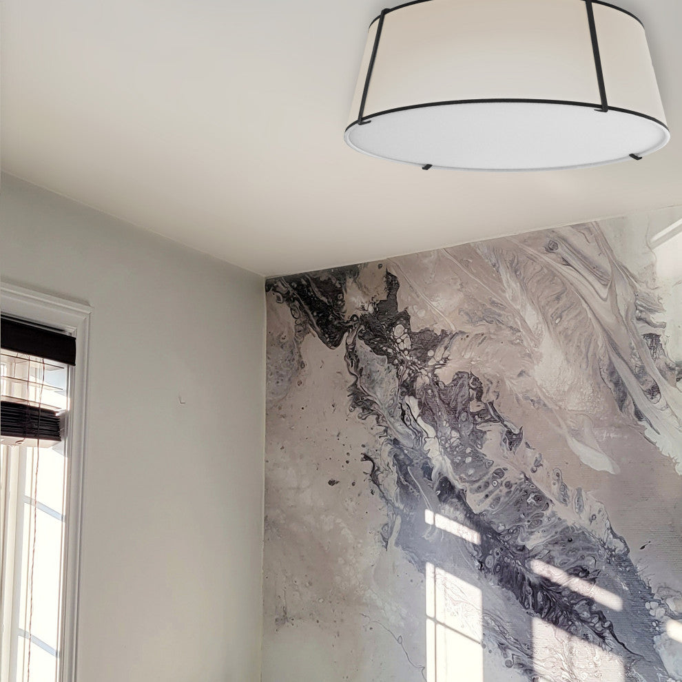Flush Mount Trapezoid LED Ceiling Light, Black Frame/Cream Shade, 4-Light