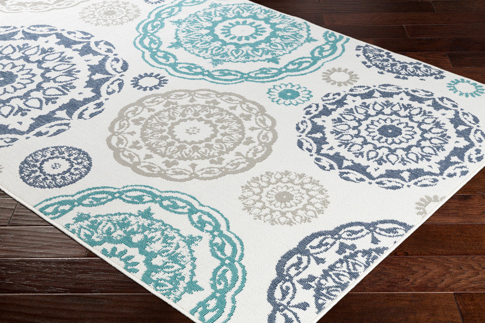 Alfresco Medallion Teal, Charcoal Area Rug, 2'3"x4'6"