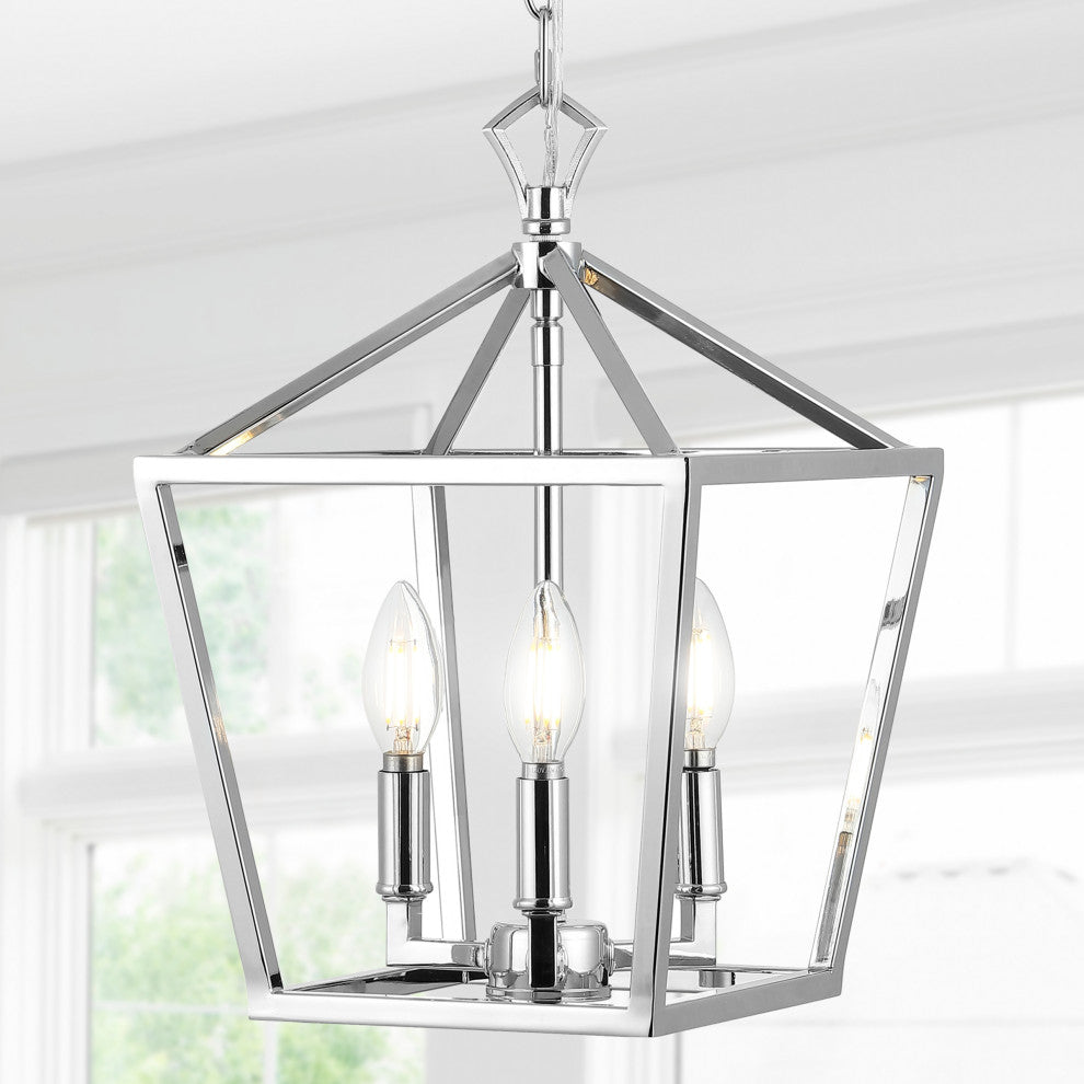 Pagoda Lantern Metal LED Pendant, Chrome, Width: 10"