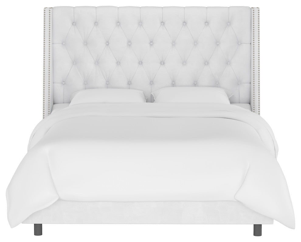 Williams Queen Nail Button Tufted Wingback Bed, Velvet White