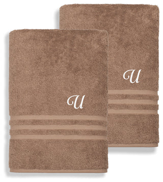 Denzi Bath Sheets With Monogrammed Letter, Set of 2, U