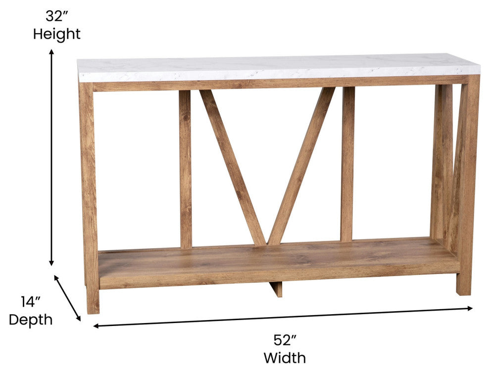 Charlotte Modern 2-Tier Farmhouse Console Accent Table, Warm Oak/Marble