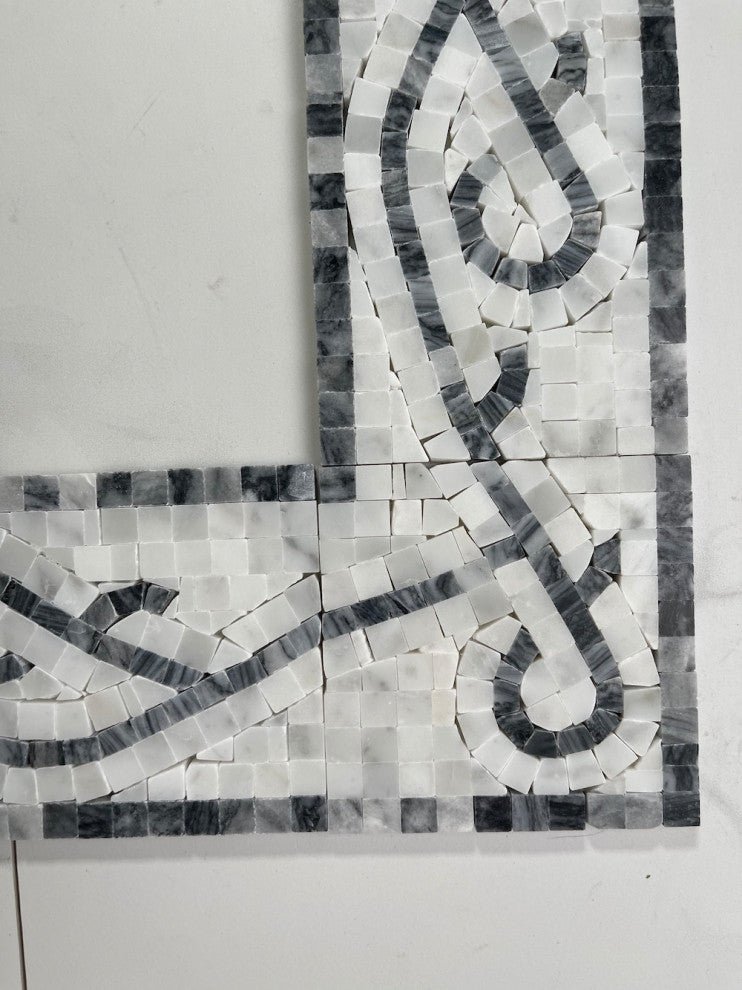 Stretch Bardiglio 4x4 Marble Mosaic Border Corner Tile Polished, 1 piece