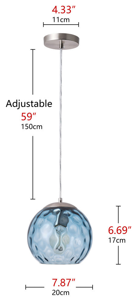 Modern Nickel Kitchen Island Pendant Light with Blue Water Ripple Glass Shade