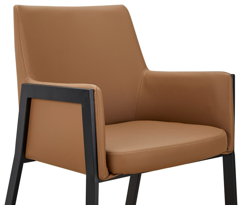 Modrest Leshay Modern Dark Camel Vegan Leather, Black Metal Dining Chair