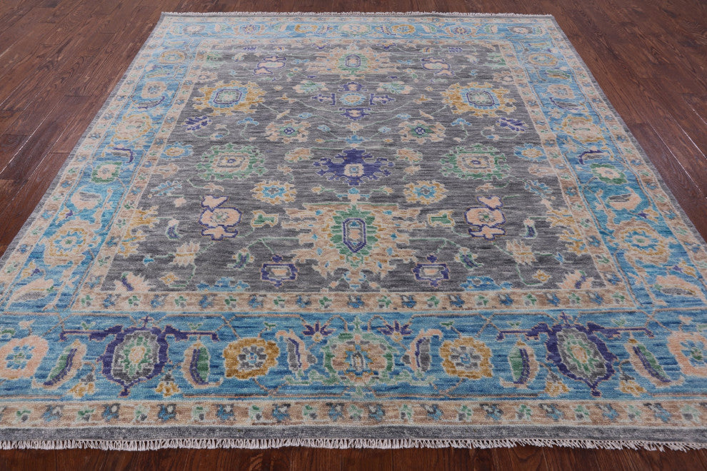8' Square Handmade Turkish Oushak Wool Rug - Q13440