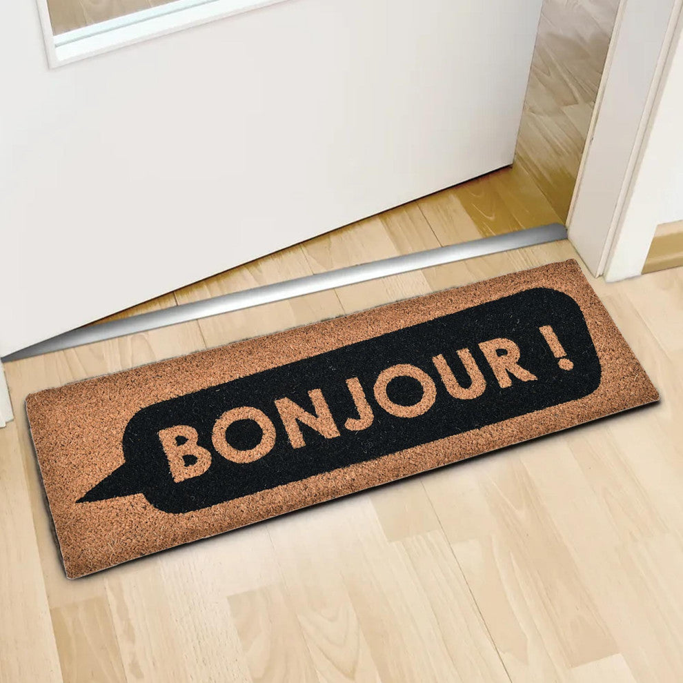 Sheltered Long Front Door Mat Coir Coco Fibers Rug 30x10, Bonjour