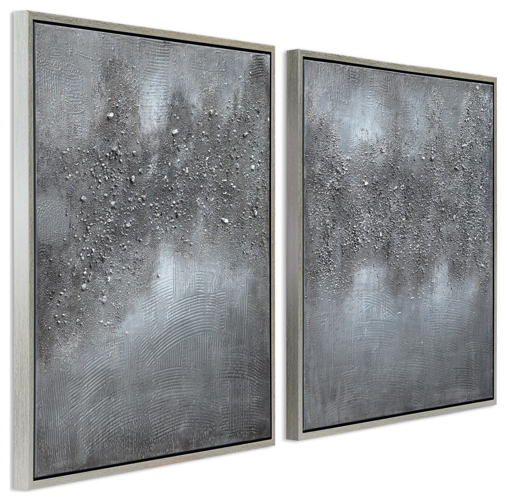 "Fog" Abstract Diptych Textured Metallic Hand Painted Wall Art by Martin Edwards