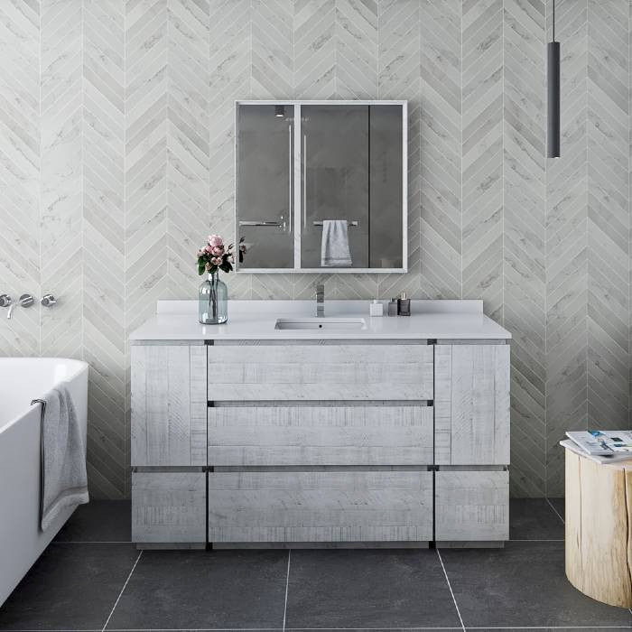 Fresca Formosa Modern 60" Rustic White Freestanding Single Sink Vanity Set