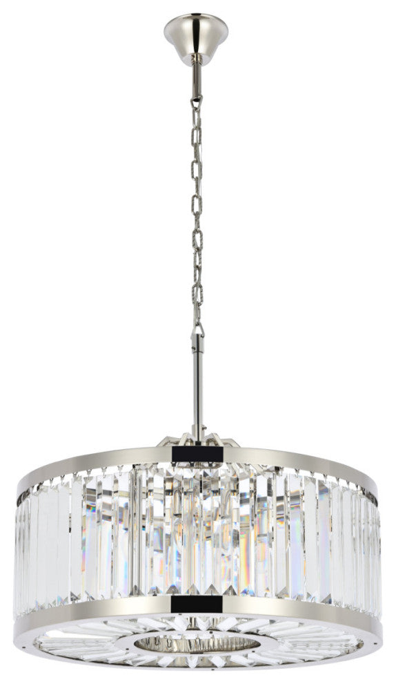 Elegant Lighting 1233D28/RC Chelsea 8 Light 28"W Crystal Drum - Polished Nickel