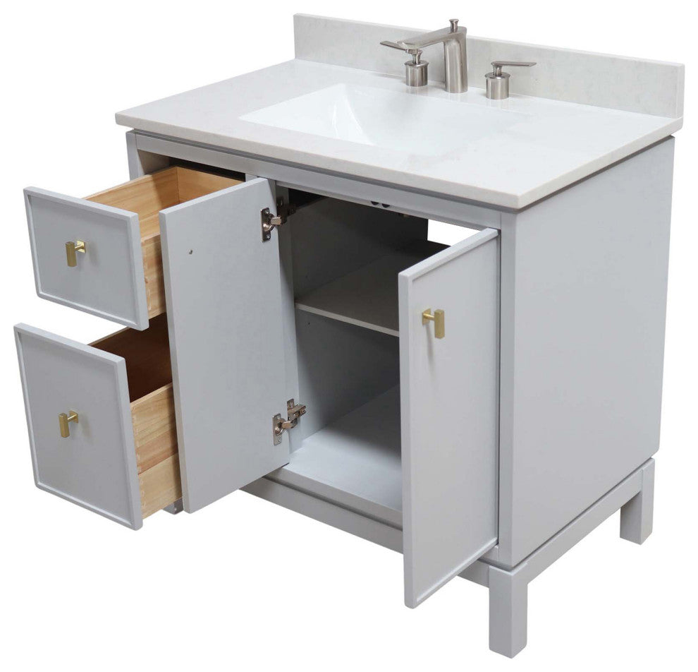 37" Single Sink Vanity, French Gray With Engineered Stone Top