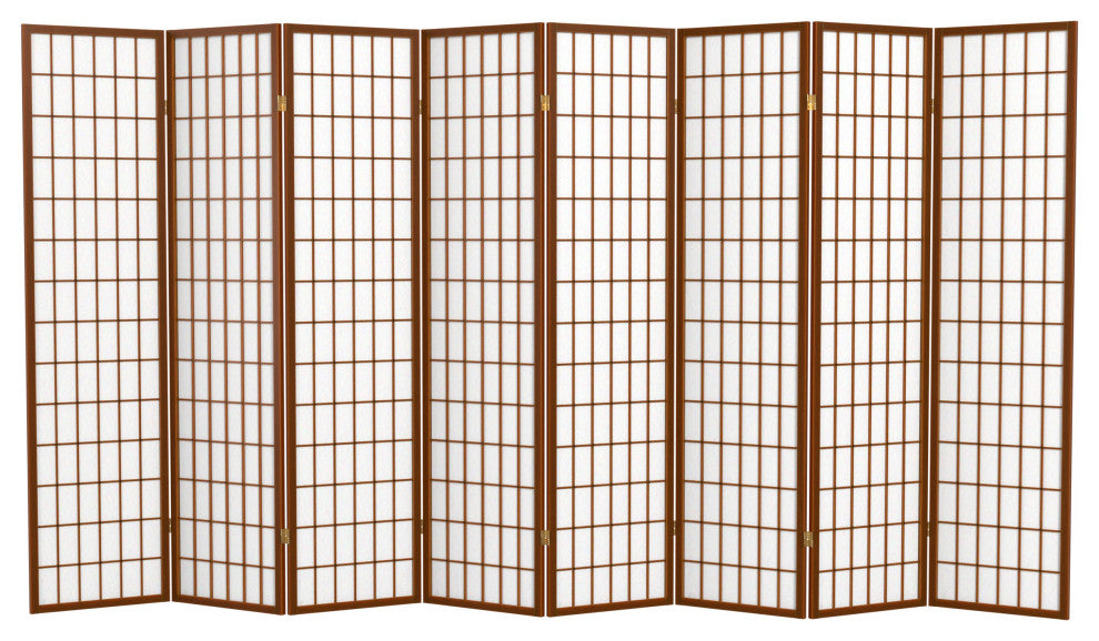 6' Tall Window Pane Shoji Screen, Walnut, 8 Panels
