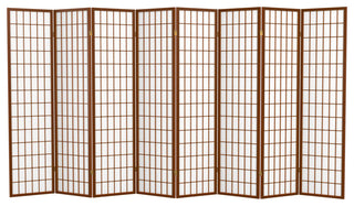 6' Tall Window Pane Shoji Screen, Walnut, 8 Panels