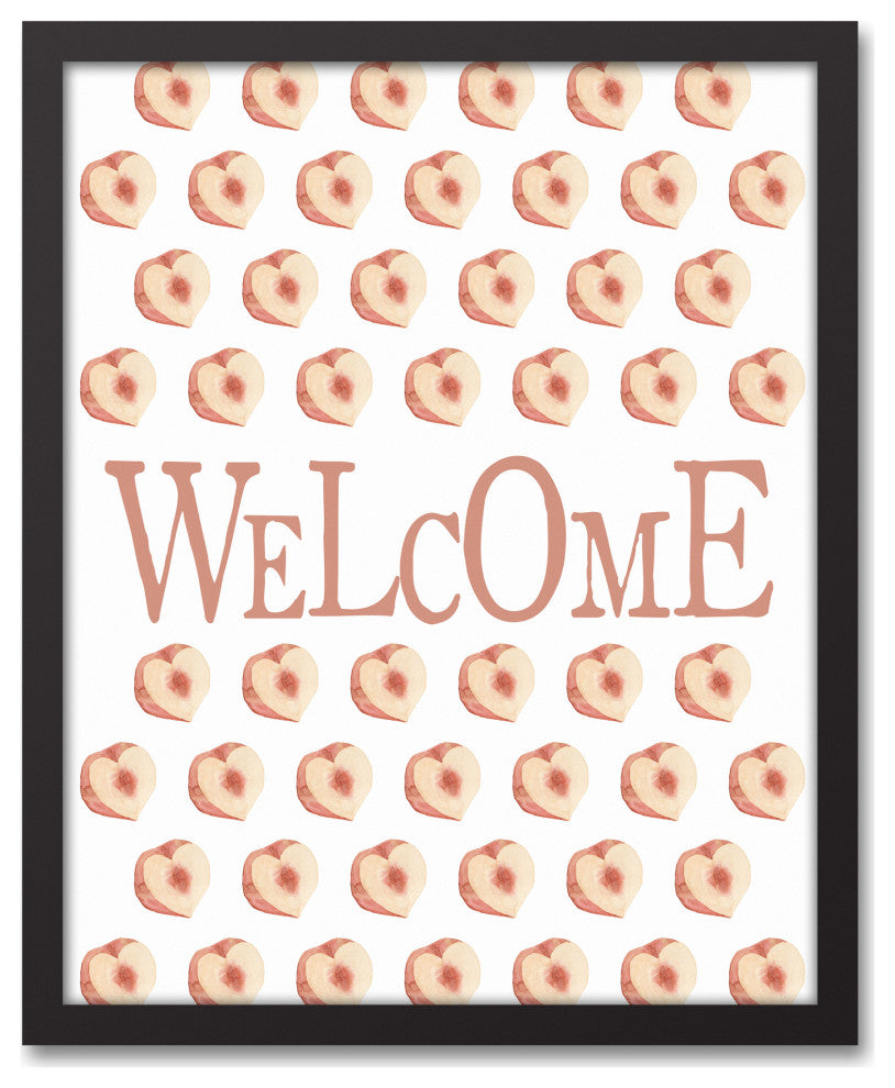 Welcome Peach Caps Framed Canvas 16x20 Black Framed Canvas