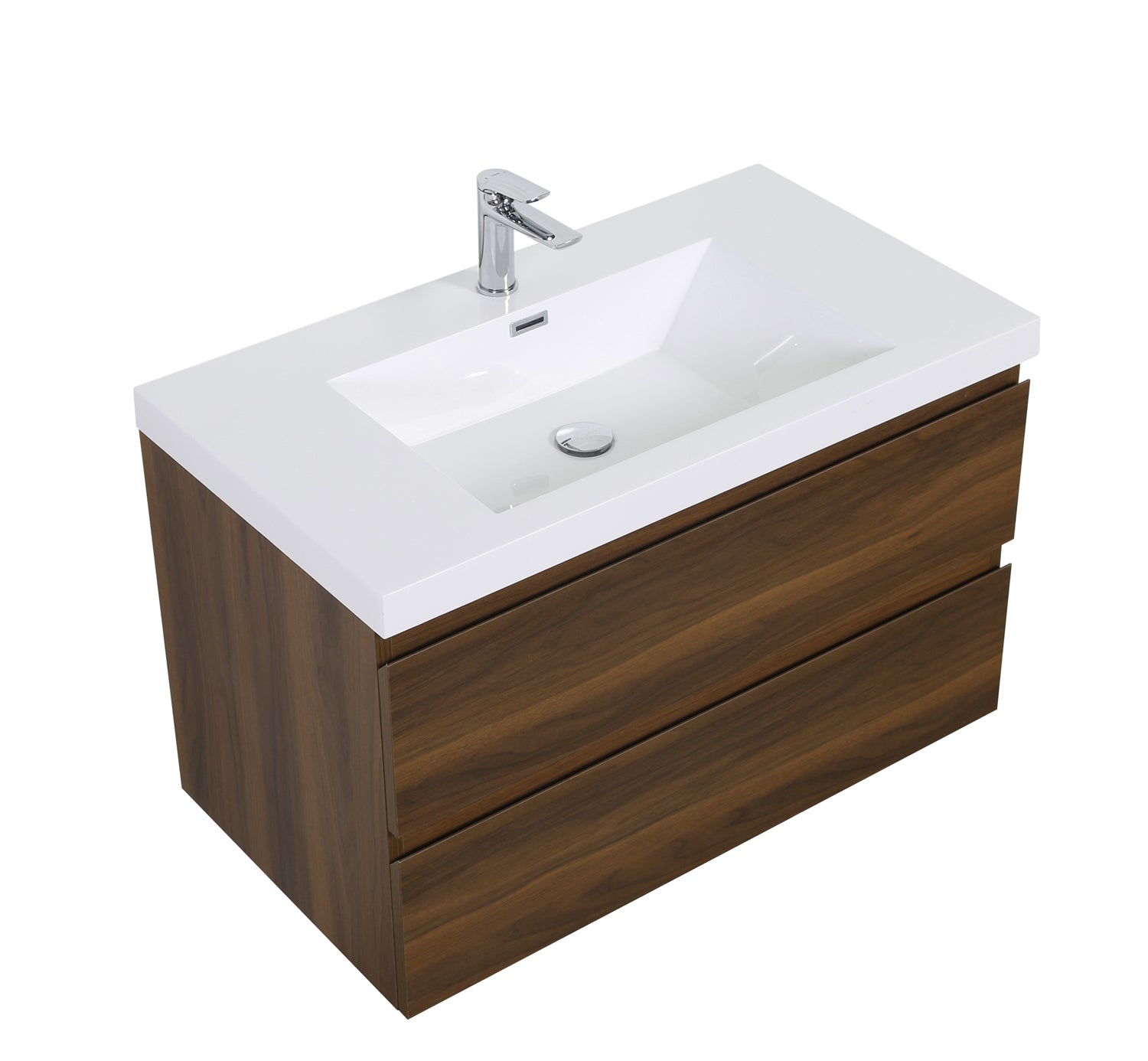 Alma-Pre Wall Mount Vanity With White Sink, Ebony Brown, 42"