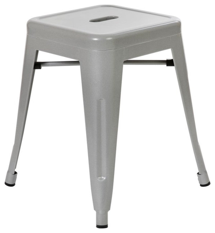18" Table Height Stackable Backless Metal Indoor Dining Stool- Set of 4, Silver
