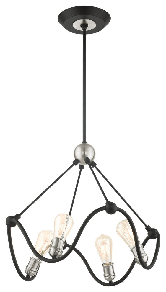 Textured Black With Brushed Nickel Accents, Contemporary, Industrial, Chandelier