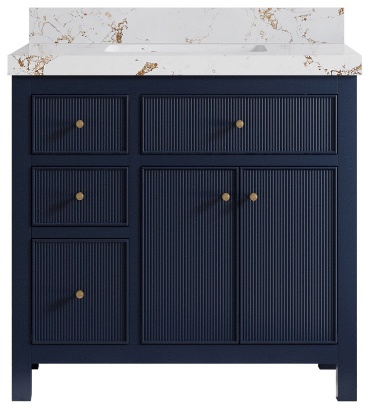 Sonoma 36" Center Sink Bath Vanity in Hale Navy Blue, 2" Viola Gold