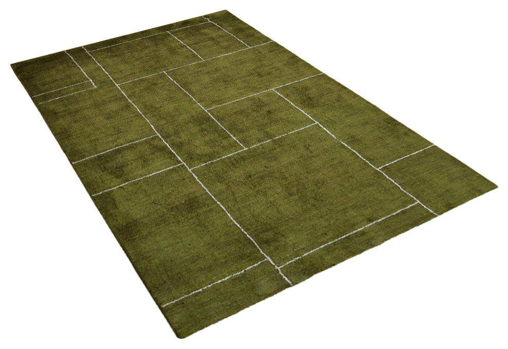 HAND KNOTTED LOOM SILK ECO-FRIENDLY RUGS-9'x12',Rectangle,Green Beige,Geometric