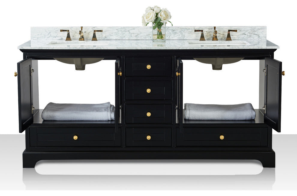 Audrey Vanity Set, Black Onyx, 72", Gold Hardware, No Mirror