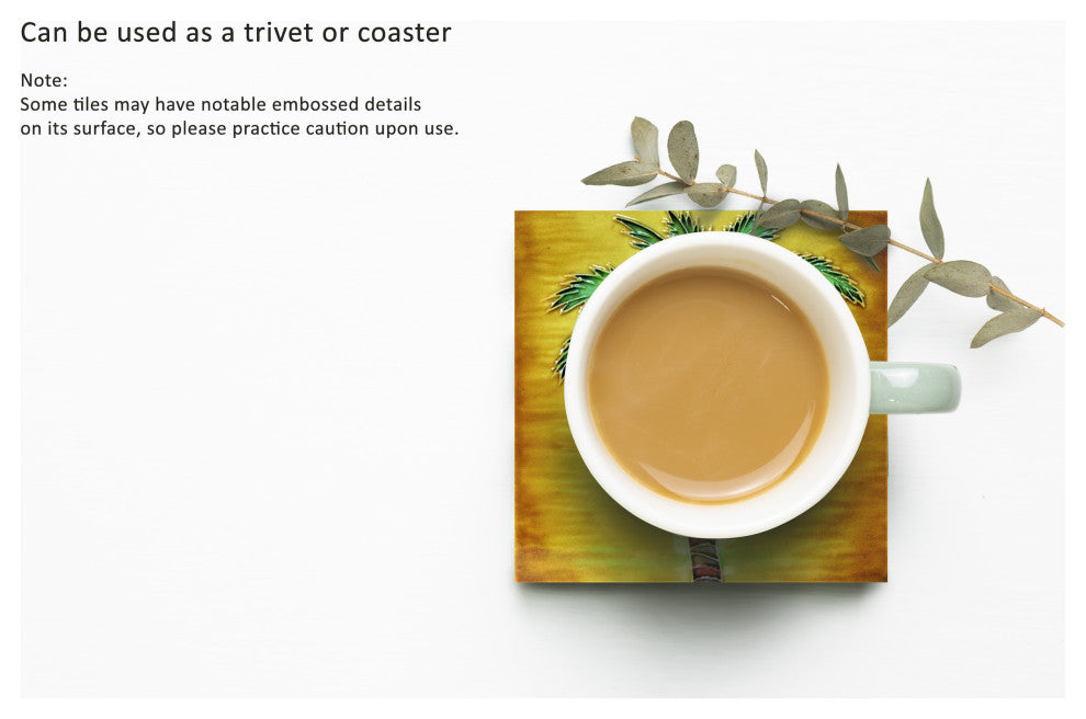4x4" Palm Tree With Orange Background Ceramic Art Tile Drink Holder Coaster
