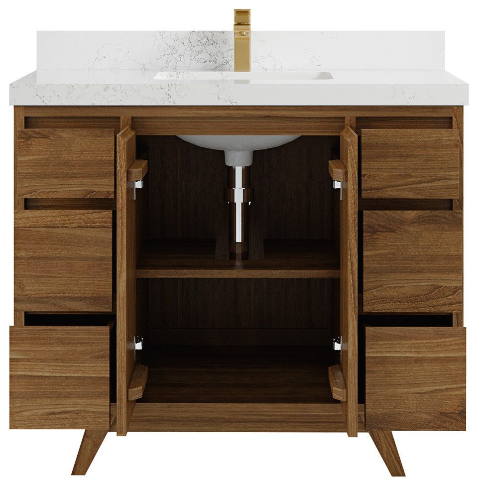 Madison Teak 42 Single Sink Bath Vanity in Dark Natural 2" Empira Quartz