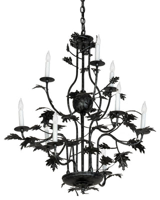 36" Wide Oak Leaf 9 Light Chandelier