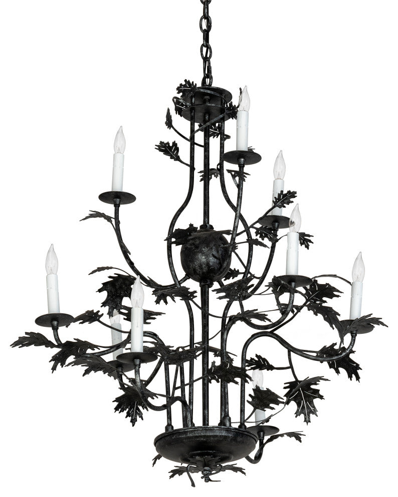 36" Wide Oak Leaf 9 Light Chandelier