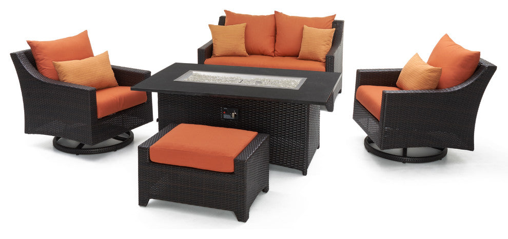 Deco 5 Piece Sunbrella Outdoor Patio Love and Motion Club Fire Set, Tikka Orange