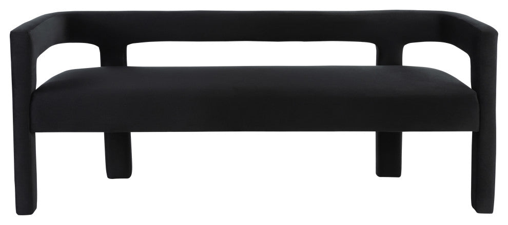 Athena Boucle Fabric Upholstered Bench, Black, Velvet