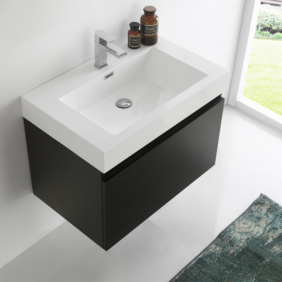 Fresca Mezzo 30" Black Wall Hung Cabinet With Integrated Sink