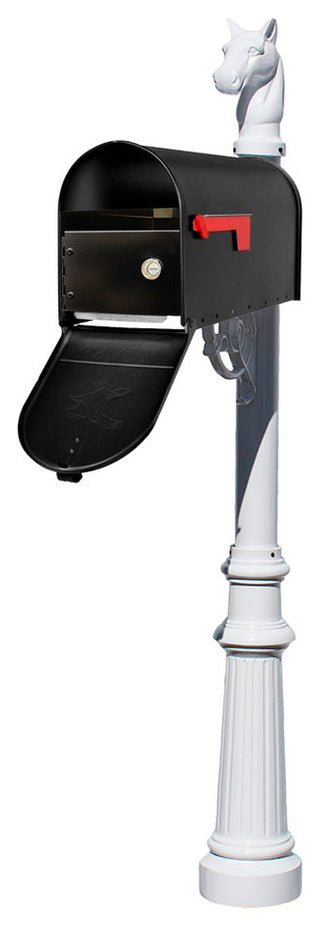 Post System-E1 Economy Mailbox-E1Locking Insert-Mounting Plate-Fluted Base White