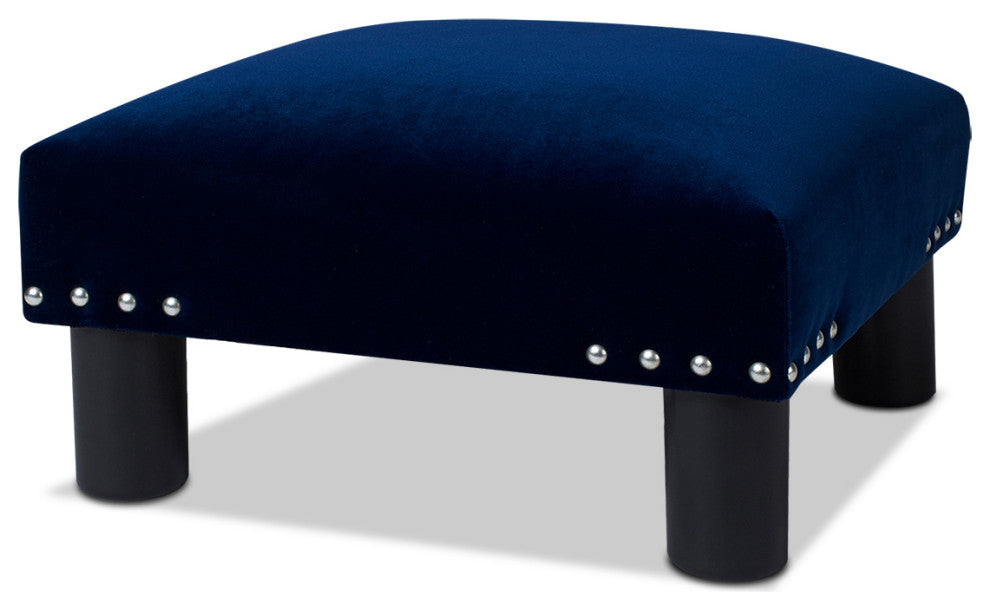 Jules 16" Square Footstool Accent Ottoman, Navy Blue Velvet