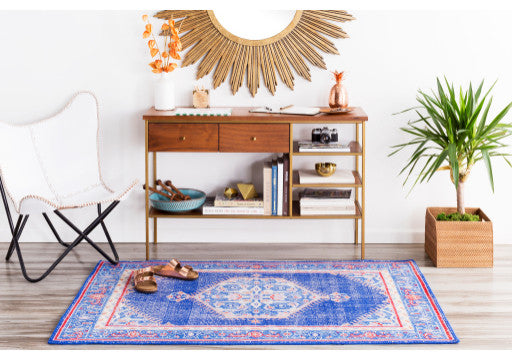 Surya Zahra ZHA-4003 8'x11' Rug, Dark Blue/Bright Red/Mauve/Camel/Denim/Khaki