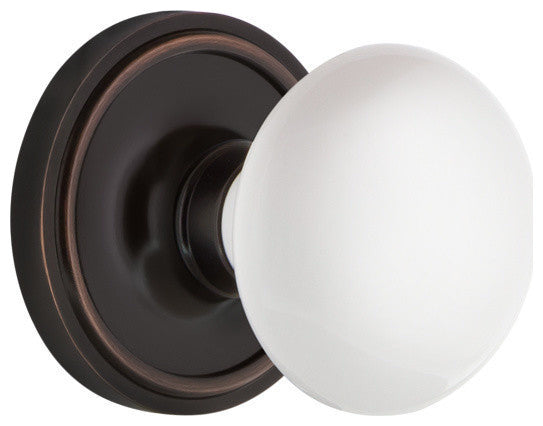 Single Classic Rosette With White Porcelain Knob, Bright Chrome, Timeless Bronze