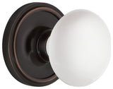 Single Classic Rosette With White Porcelain Knob, Bright Chrome, Timeless Bronze