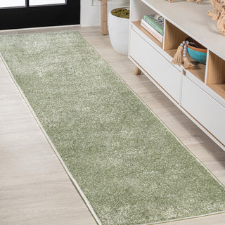 Haze Solid Low-Pile Runner Rug, Green, 2 X 10