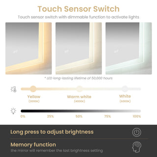 Beijing Rectangular Frameless LED Wall Bath Vanity Mirror, Acrylic, 24"w X 40"h