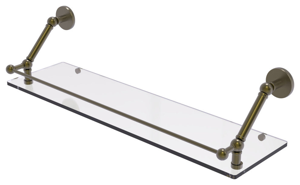 Prestige Skyline 30" Floating Glass Shelf with Gallery Rail, Antique Brass