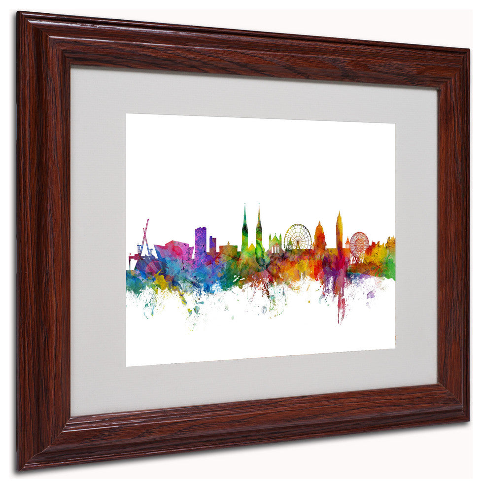 'Belfast Skyline II' Matted Framed Canvas Art by Michael Tompsett