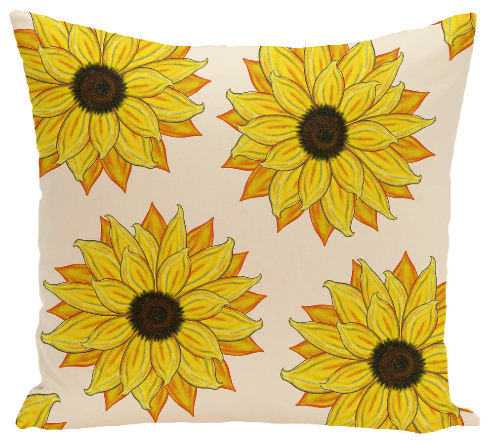 Sunflower Power Flower Print Pillow, Yellow, 20"x20"