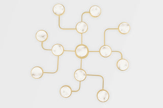 Meander 13-Light LED Chandelier, Aged Brass Frame, White Diffuser