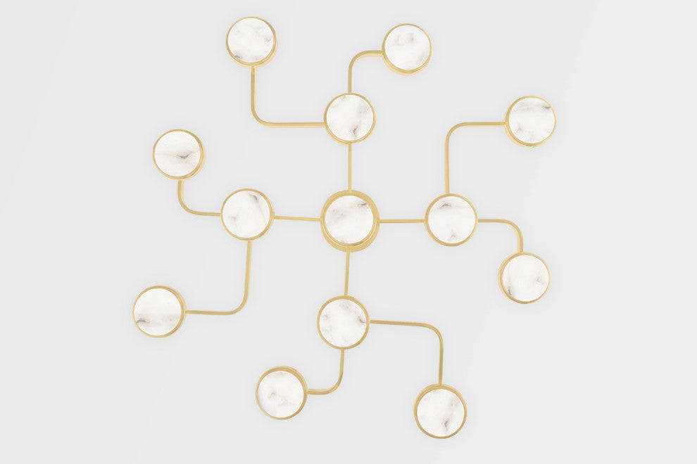 Meander 13-Light LED Chandelier, Aged Brass Frame, White Diffuser