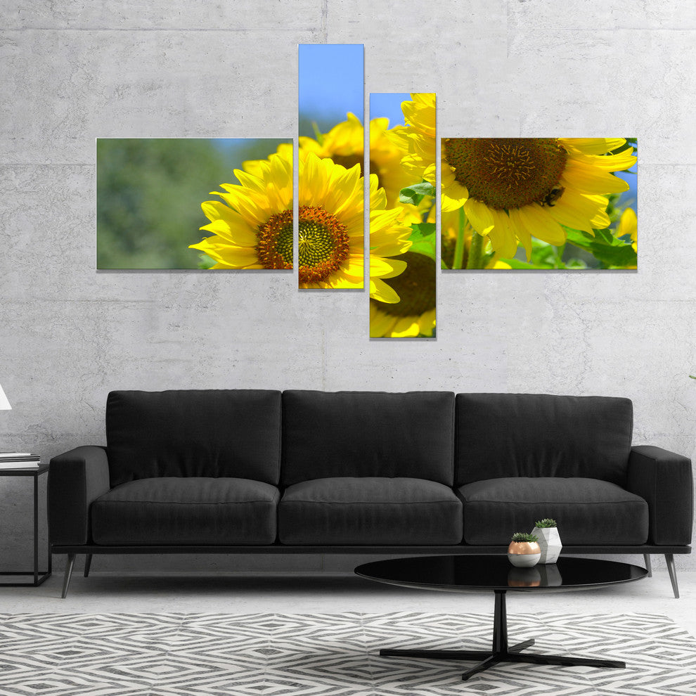 Beautiful Sunflowers View, Floral Canvas Art Print, 60"x32", 4 panels