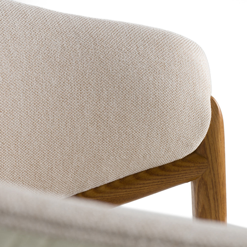 Modrest Lunde Cream Fabric, Vegan Leather & Walnut Arm Dining Chair