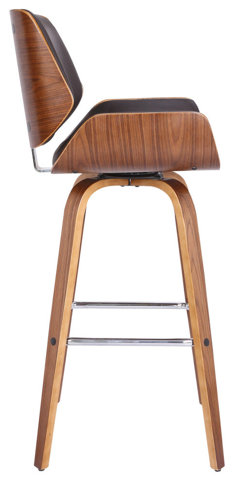 30" Brown Faux Leather Wooden Base Bar Stool