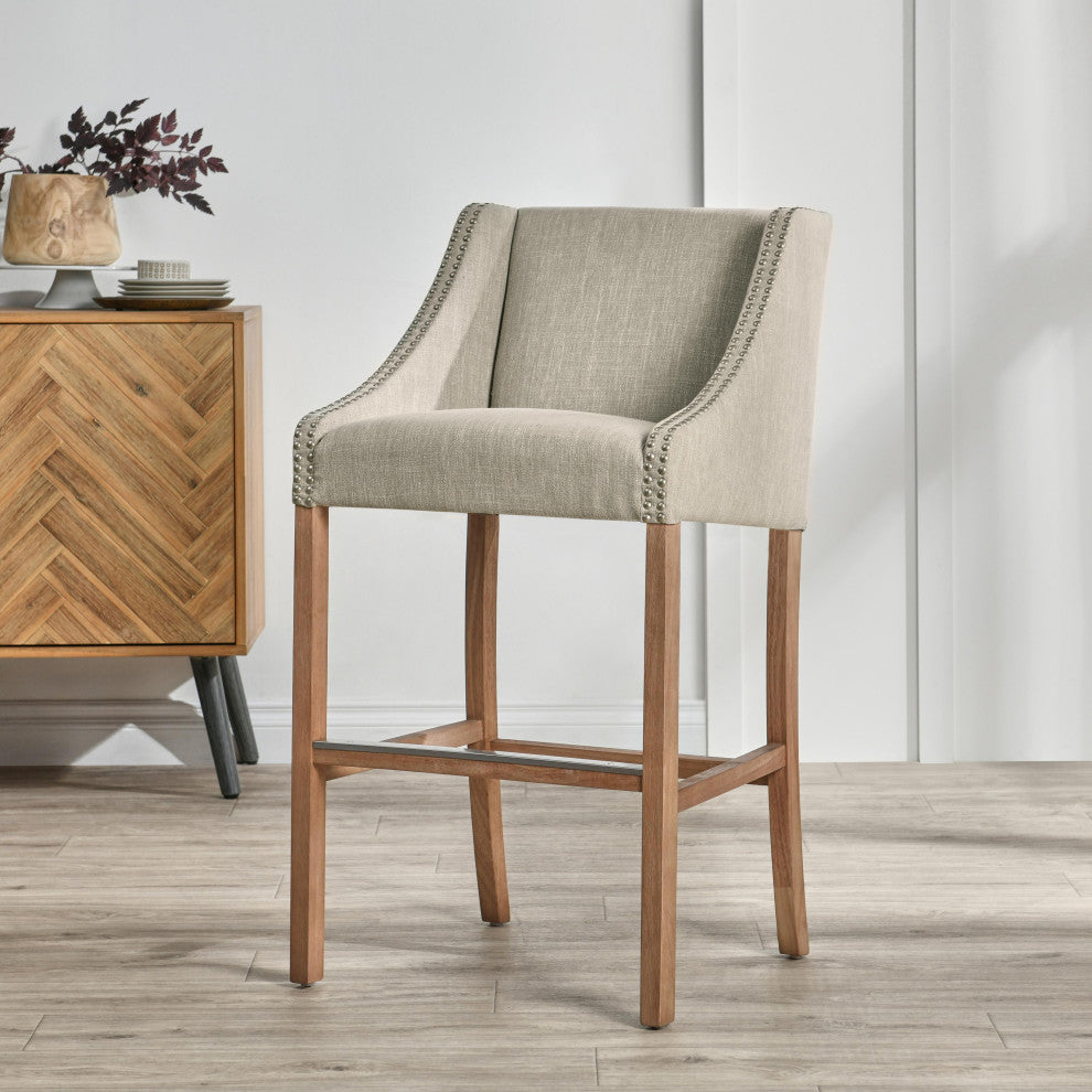 Castaic Stool by Kosas Home, French Beige, Bar Height