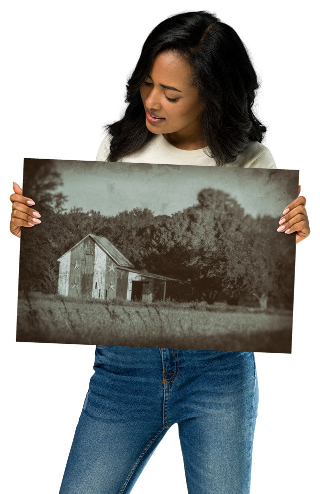 Patriotic Barn in Field Landscape Photo Unframed Wall Art Print, 12" X 18"