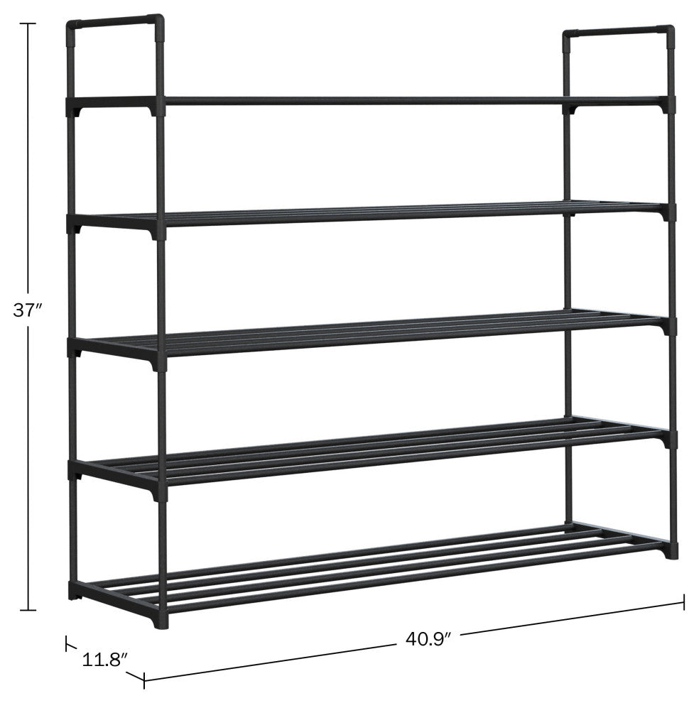 Shoe Rack 5-Tier Shoe Organizer for Closet, Bathroom, Entryway Holds 25 Pairs, Black