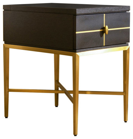 Kingsly 16" Wide Contemporary Glam Storage Side Table, Espresso Black